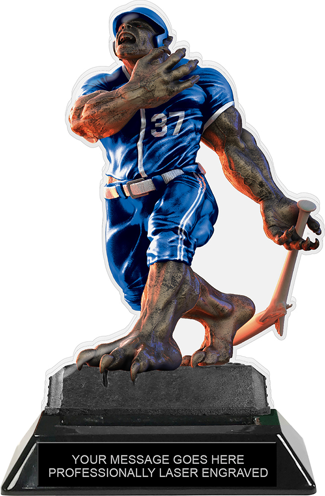 Beast Baseball Choose Your Number Acrylic Trophy - 7 inch Blue
