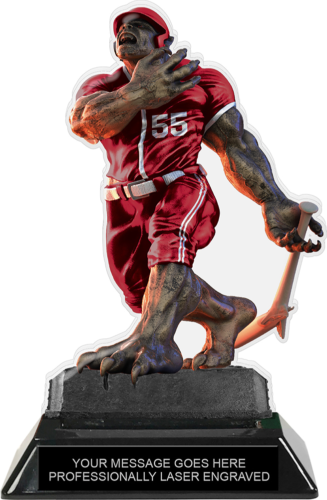 Beast Baseball Choose Your Number Acrylic Trophy - 7 inch Maroon