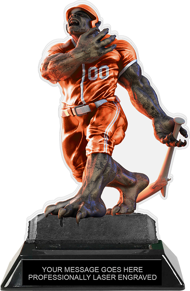 Beast Baseball Choose Your Number Acrylic Trophy - 7 inch Orange