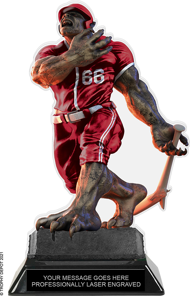 Beast Baseball Choose Your Number Acrylic Trophy - 8.5 inch Maroon