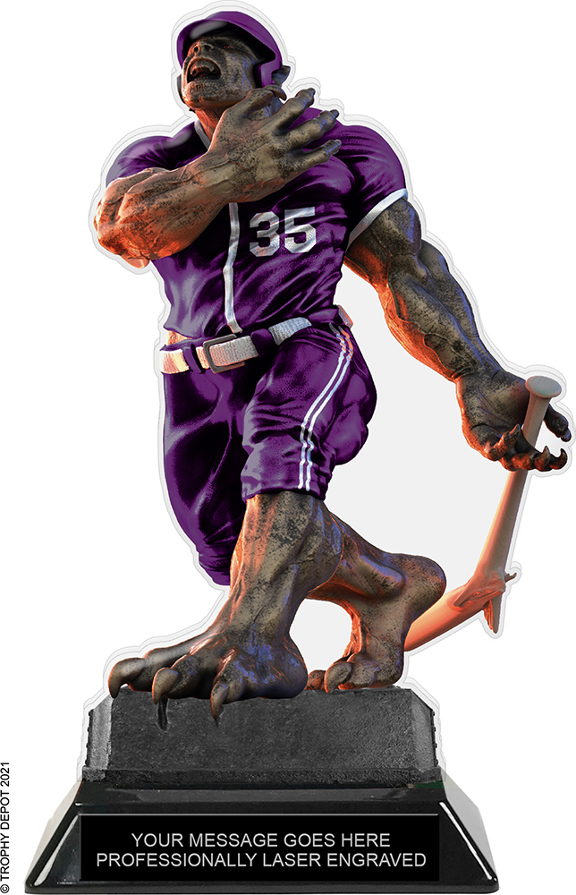 Beast Baseball Choose Your Number Acrylic Trophy - 8.5 inch Purple
