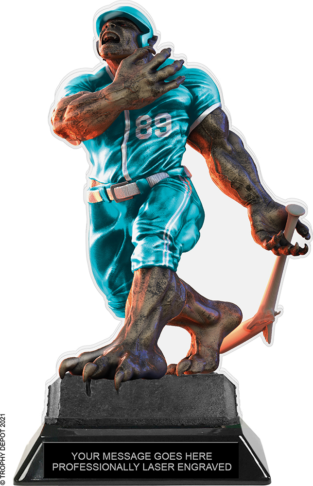 Beast Baseball Choose Your Number Acrylic Trophy - 8.5 inch Teal