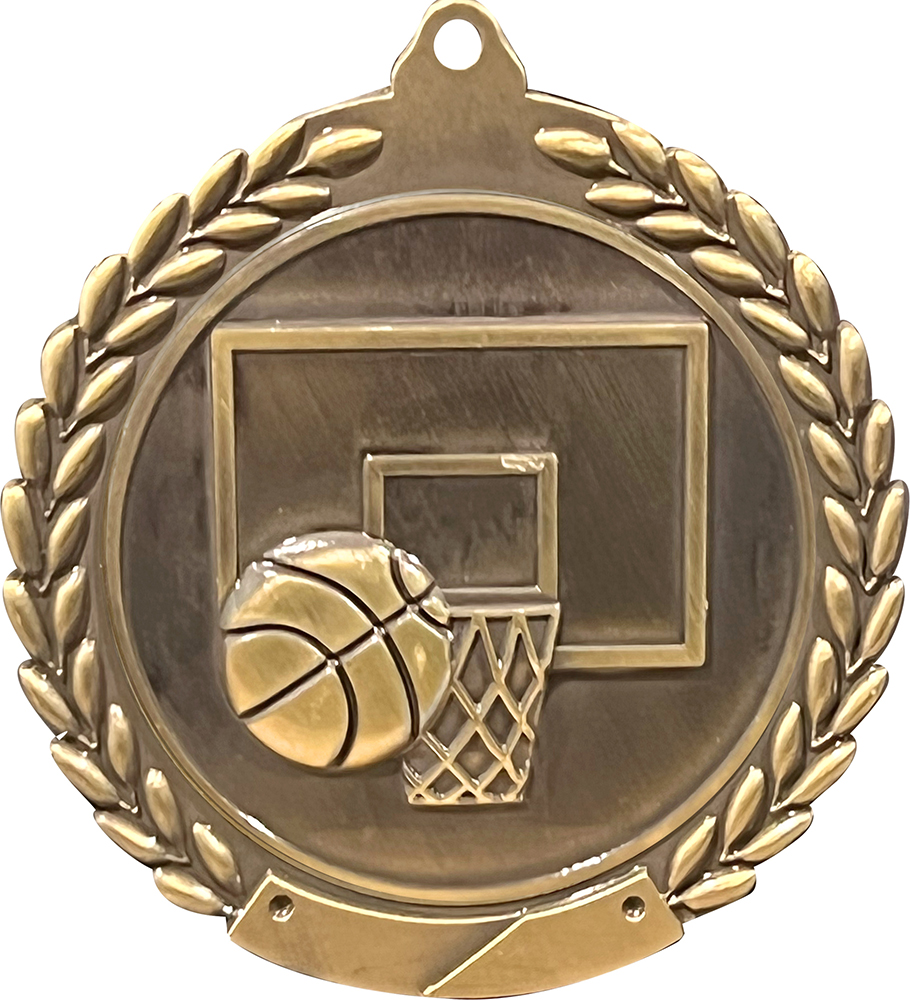 Basketball 1.75 inch Wreath Framed Diecast Medal