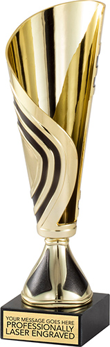 Plastic Gold Cup with Black Trim Design - 11.5 inch