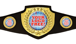 Custom Champion Shield Award Belt- Black & Bright Gold- 52 inch