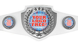 Custom Champion Shield Award Belt- White & Bright Silver