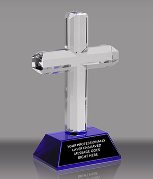 Crystal Cross Award with Blue Crystal Base
