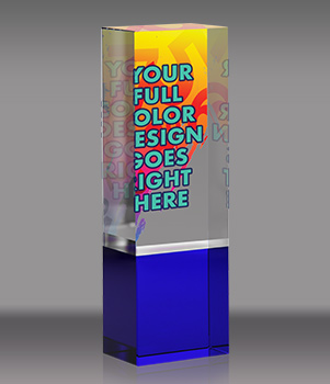 Custom Crystal Block Award with Cobalt Blue Bottom - 7 inch