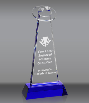 3-D Crystal Globe on Cobalt Blue Base Award