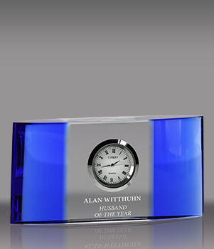 Cobalt Blue & Crystal Convex Clock Award