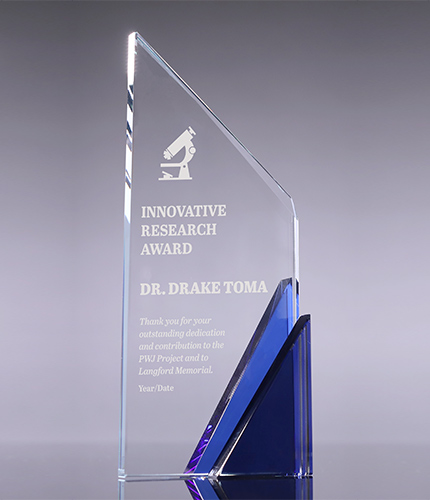 Optical Crystal Peak Award with Blue Corner Base