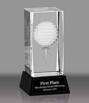 Crystal Optical Ball & Tee Golf Award- 4.75 inch