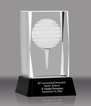Crystal Optical Ball & Tee Golf Award- 4 inch