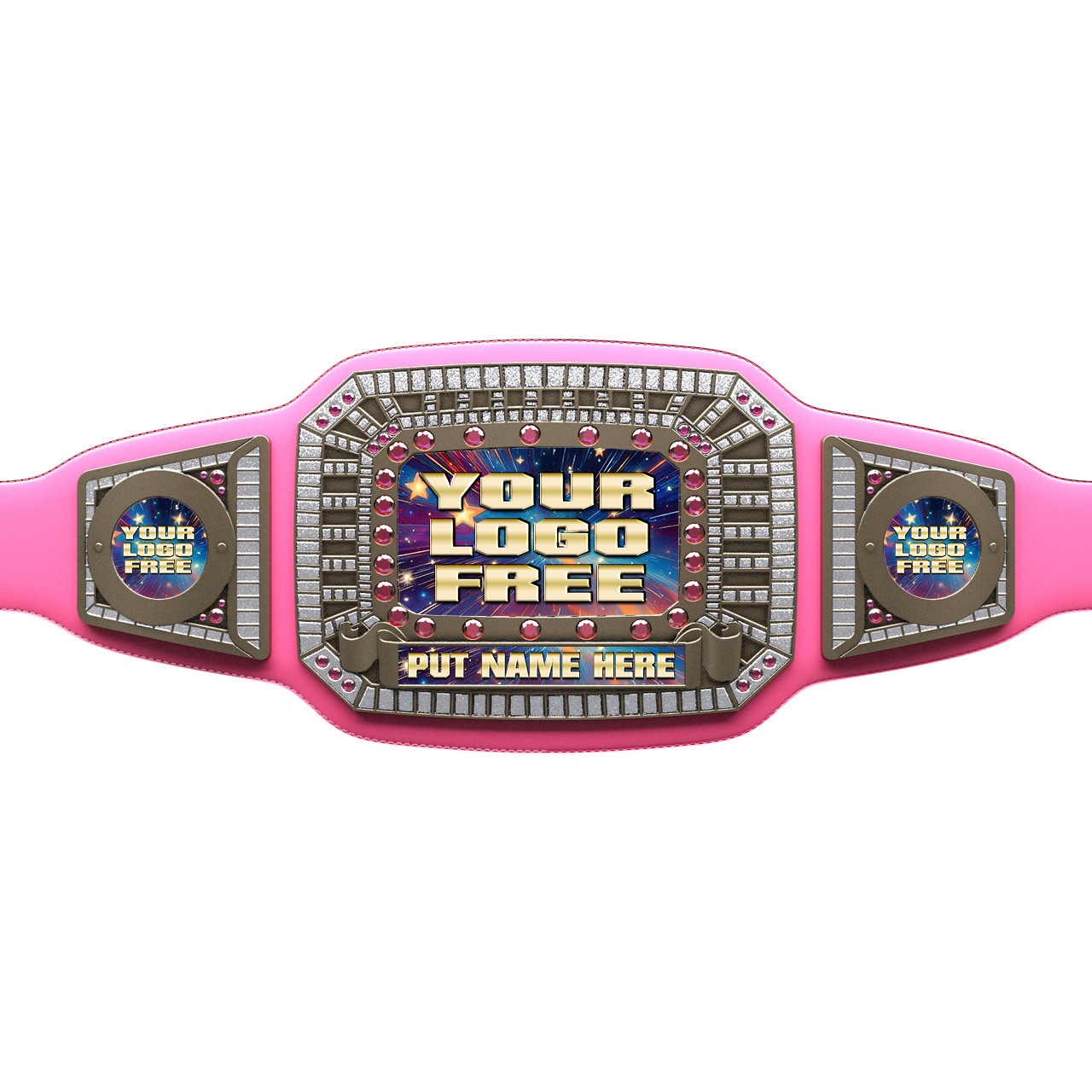 52 inch Custom Champion Award Belt - Pink & Silver