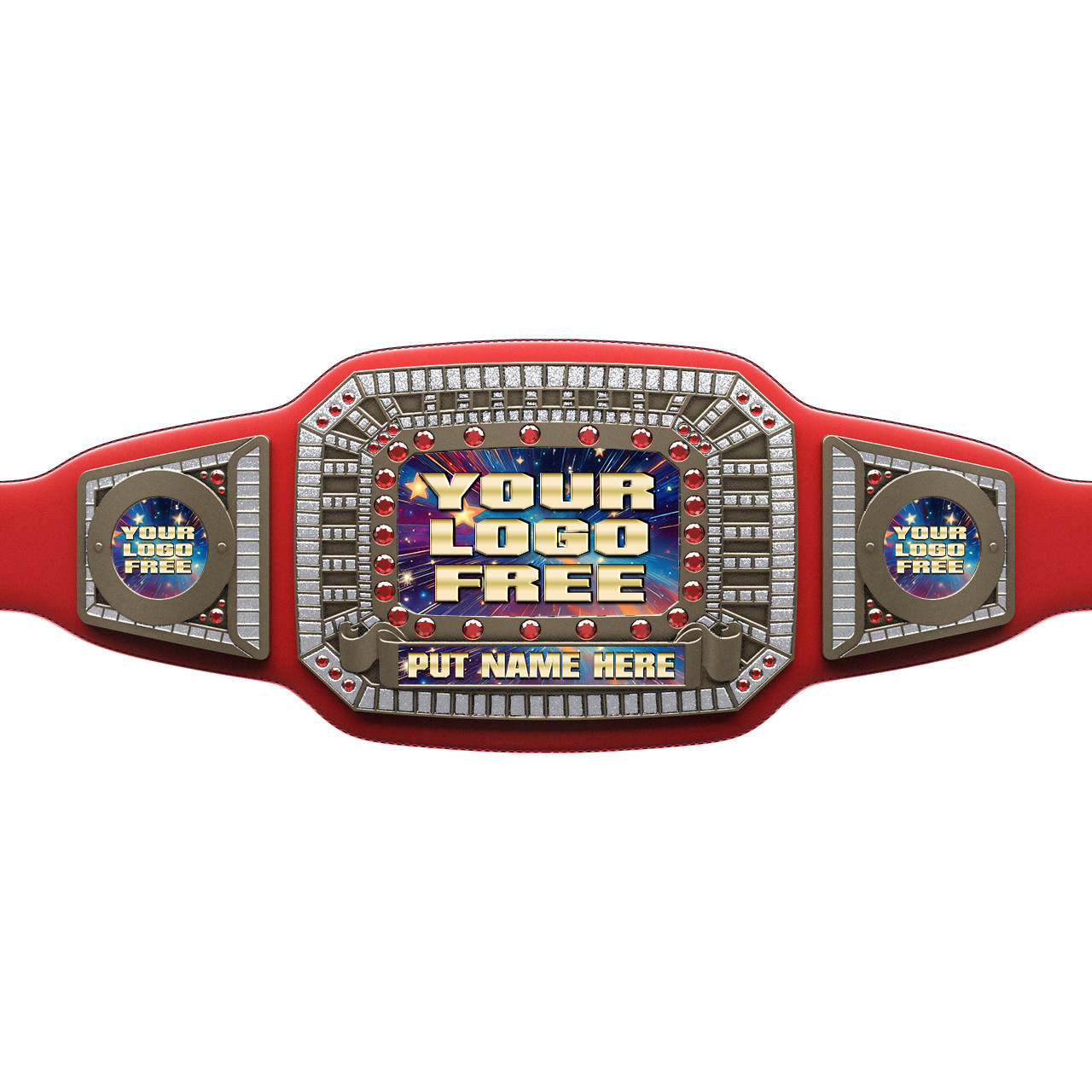 52 inch Custom Champion Award Belt - Red & Silver