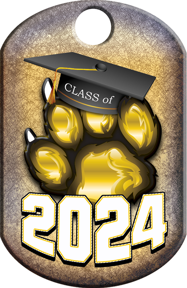 Class of 2024 Paw Monster Dog Tag - Gold