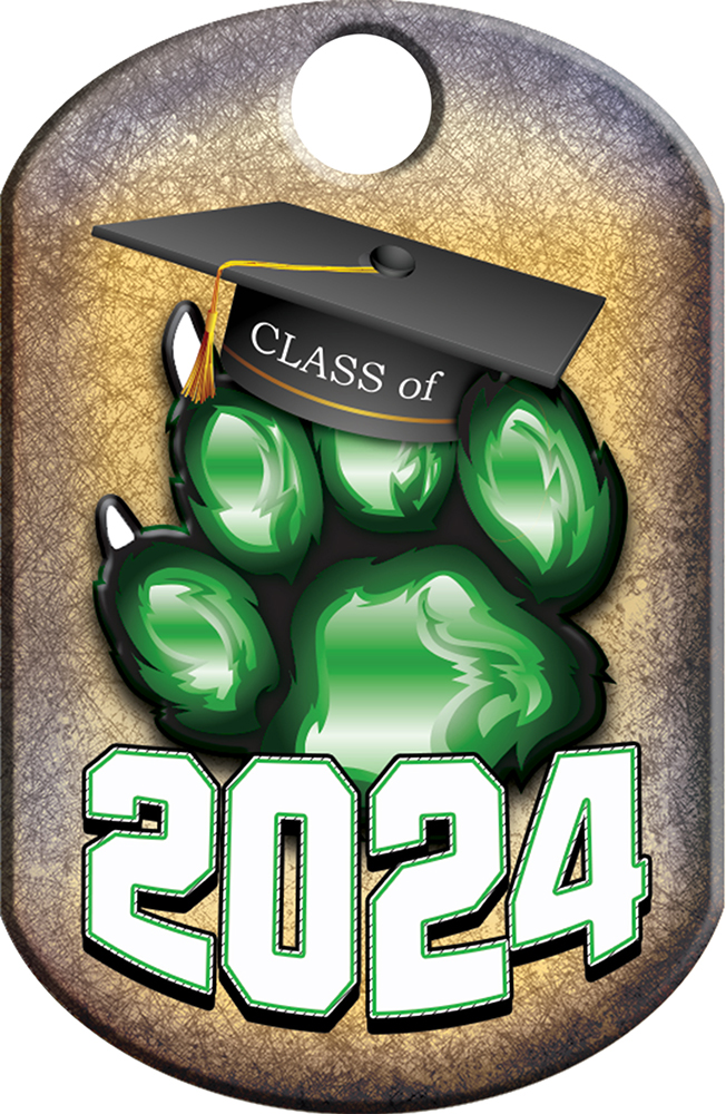 Class of 2024 Paw Monster Dog Tag - Green