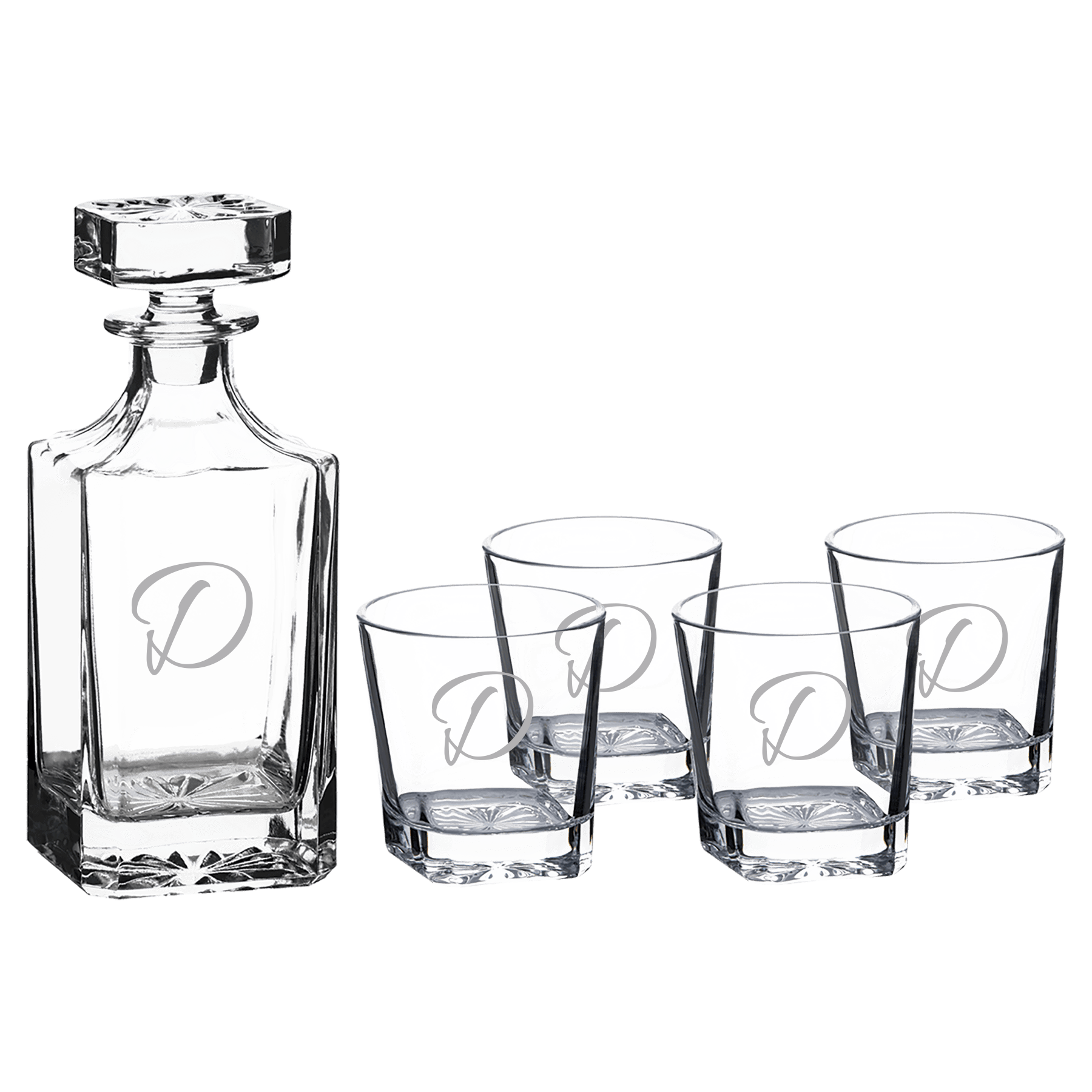 25oz Square Glass Decanter Set with Four 11 oz. Glasses