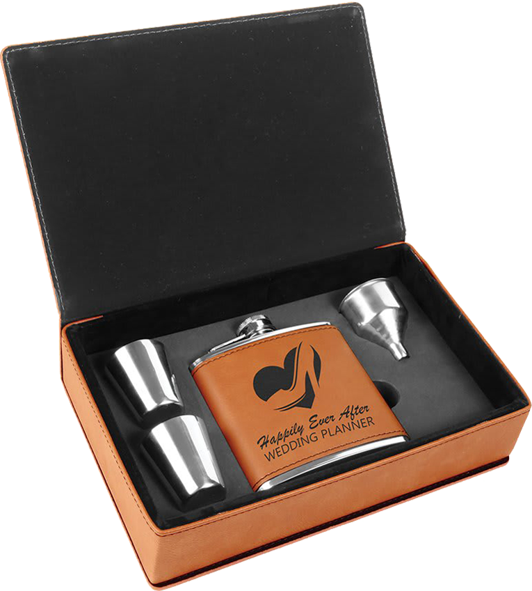 6 oz. Laserable Leatherette Flask Gift Set - Rawhide