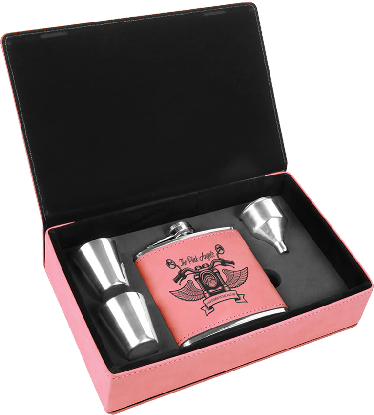 6 oz. Laserable Leatherette Flask Gift Set - Pink