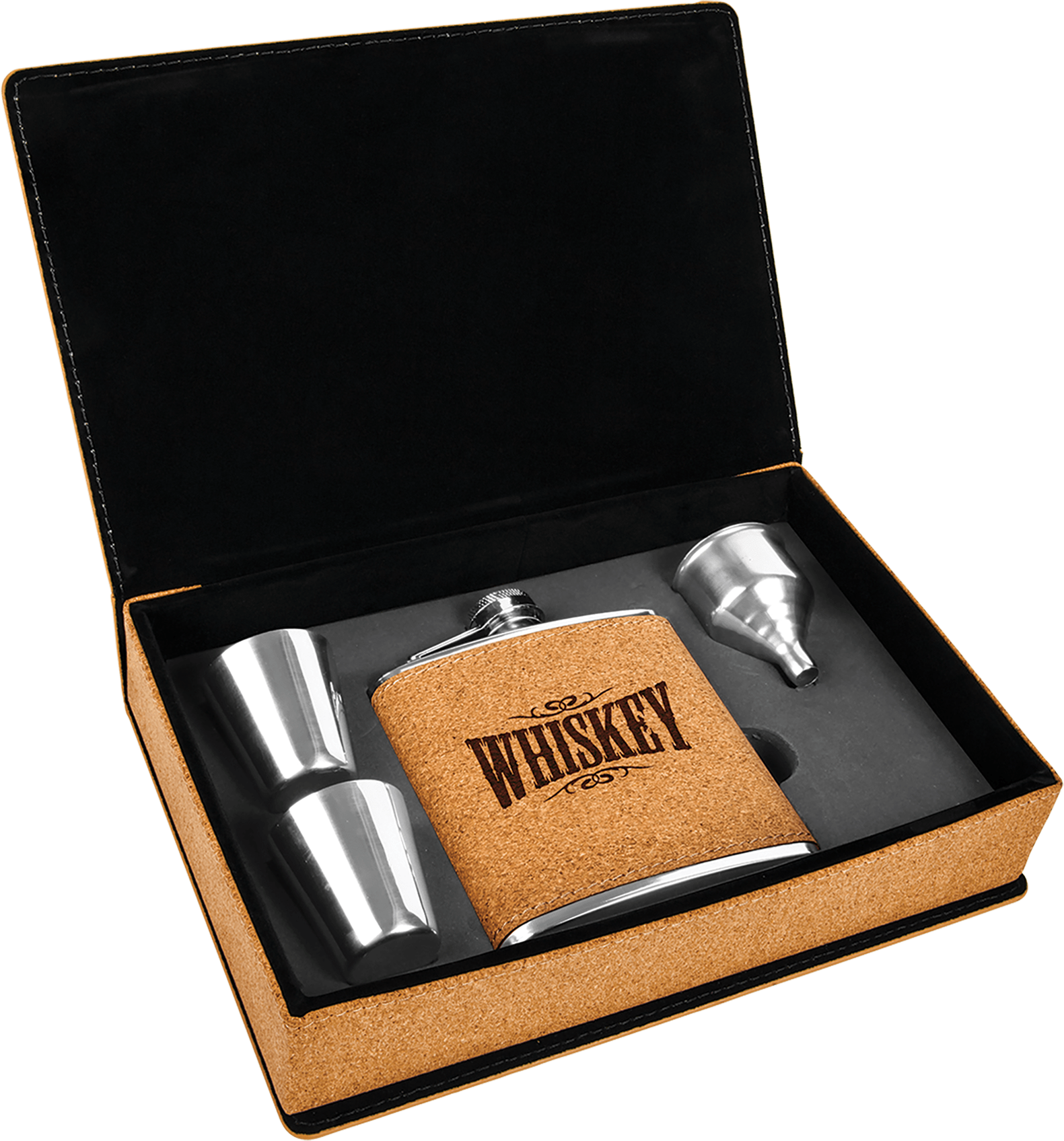 6 oz. Laserable Leatherette Flask Gift Set - Cork