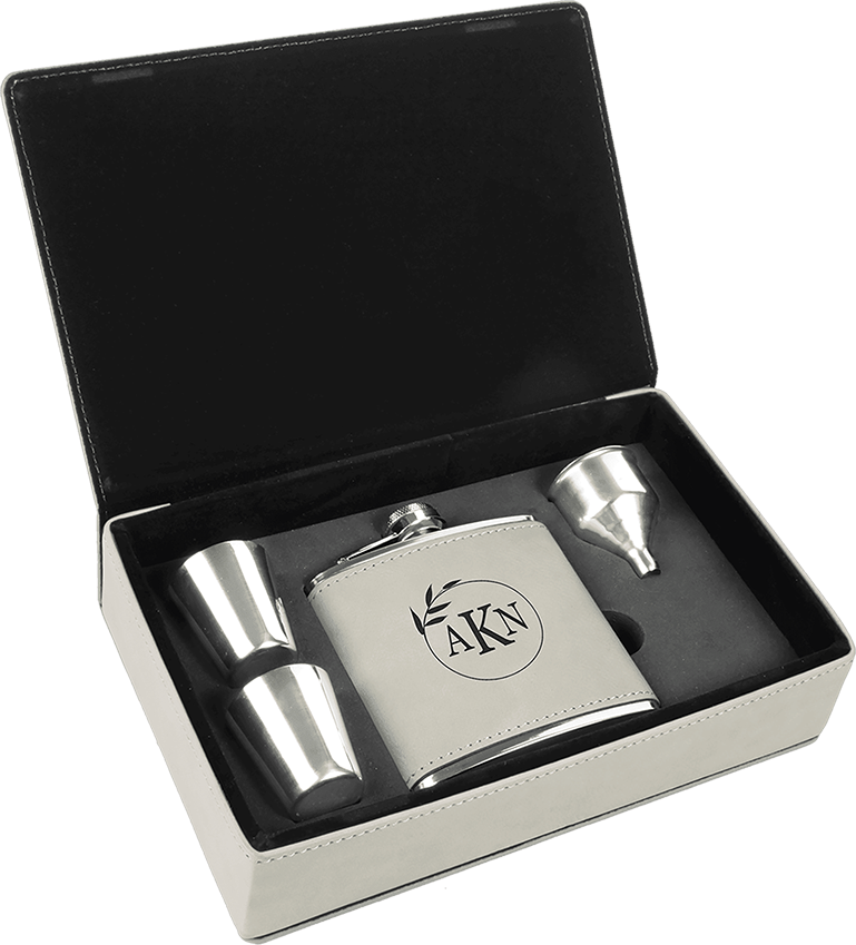 6 oz. Laserable Leatherette Flask Gift Set - White