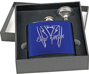 6 oz. Gloss Blue Flask Set in Black Presentation Box