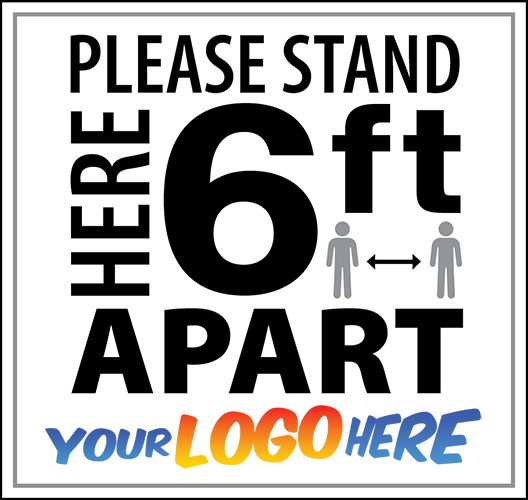 Please Stand Here 6ft Apart Floor Decal with Your Logo - 23x21.75 inch