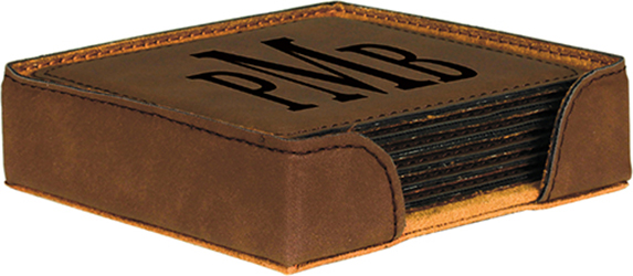 Dark Brown Square Leatherette 6-Coaster Set