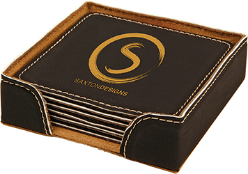 Black Square Leatherette 6-Coaster Set
