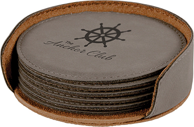 Gray Round Leatherette 6-Coaster Set