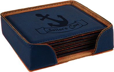 Blue Square Leatherette 6-Coaster Set