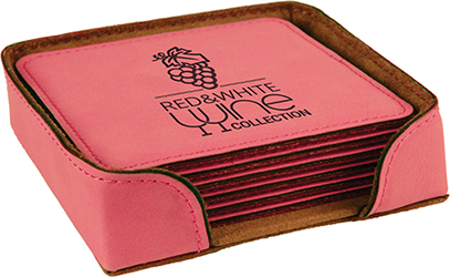 Pink Square Leatherette 6-Coaster Set