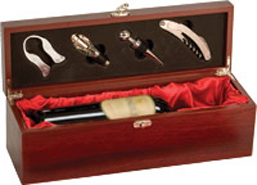 Rosewood Finish Single Wine Presentation Box with Tools Gift Set