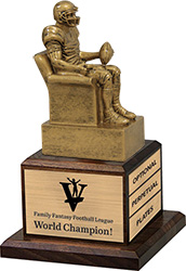 Gold Finish Armchair Fantasy Football Sculpture on Walnut Base