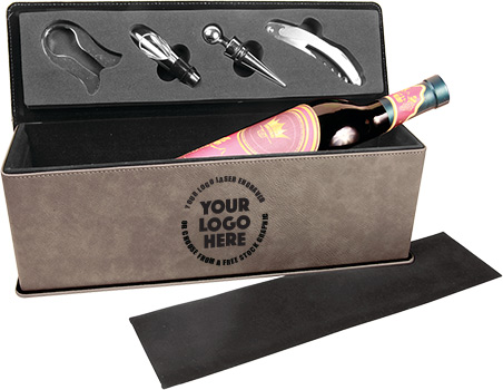 Leatherette Single Wine Box with Tools- Gray