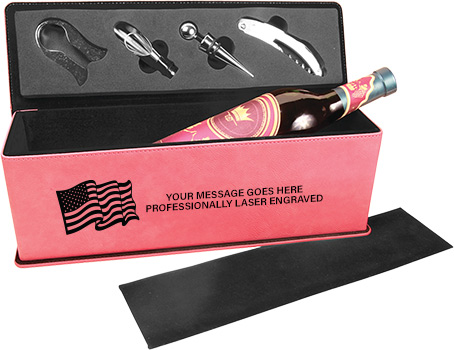 Leatherette Single Wine Box with Tools- Pink