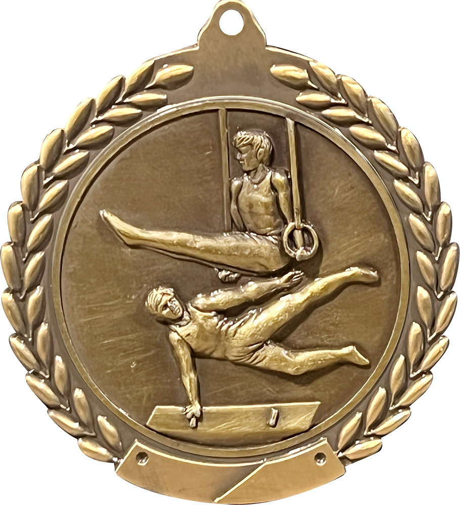 Gymnastics Male 1.75 inch Wreath Framed Diecast Medal