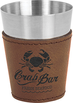 Leatherette Stainless Shot Glass -Dark Brown