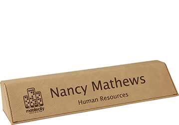 Light Brown Leatherette Desk Wedge Nameplate - 10.75 inch