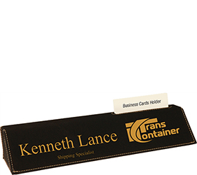 Black Leatherette Desk Wedge Nameplate with Business Card Holder