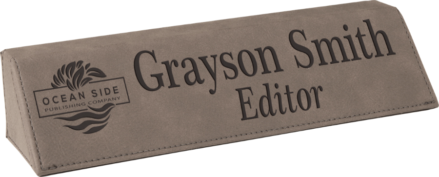 Gray Leatherette Desk Wedge Nameplate - 8.75 inch