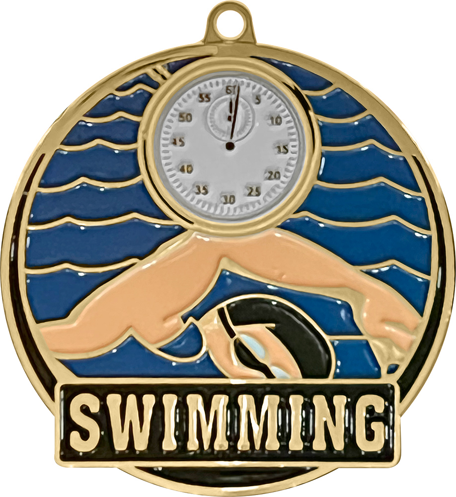 Swimming Enameled Medal