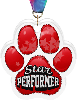Star Performer Paw Acrylic Medal- 2.75 inch