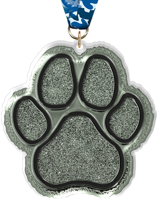 Silver Glitter Paw Colorix-M Acrylic Medal