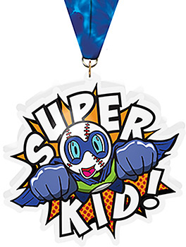 Baseball Super Kid In Flight Acrylic Medal- 3.75 Inch