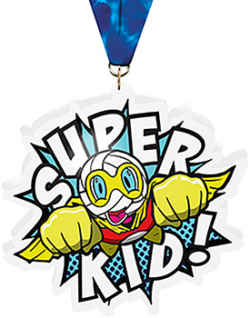 Volleyball Super Kid In Flight Acrylic Medal- 3.75 Inch