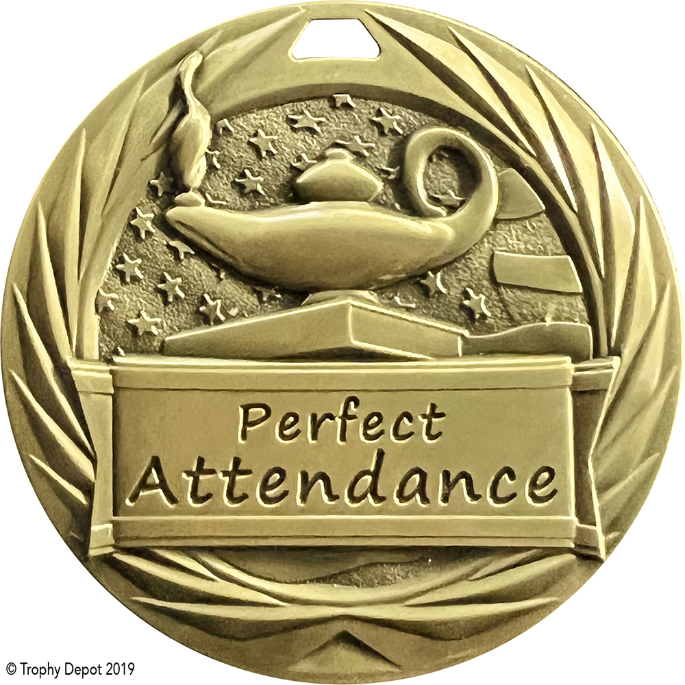 Perfect Attendance 1.75 inch Blade 3D Diecast Medal