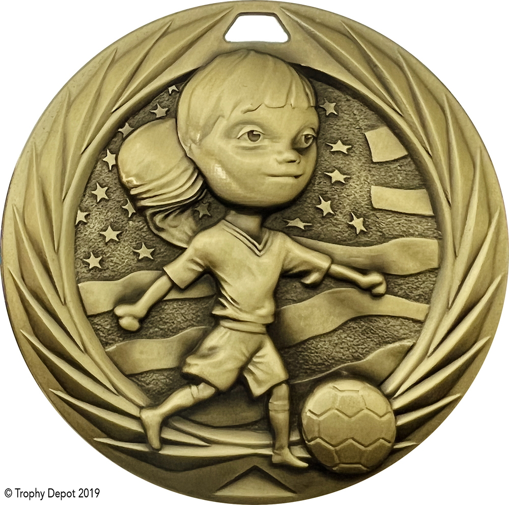 Soccer Youth Female 1.75 inch Blade 3D Diecast Medal