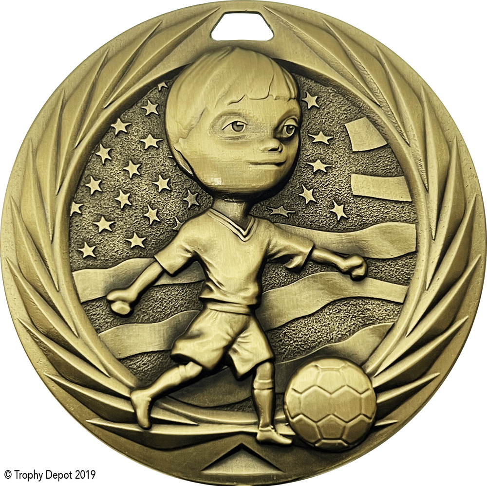 Soccer Youth Male 1.75 inch Blade 3D Diecast Medal